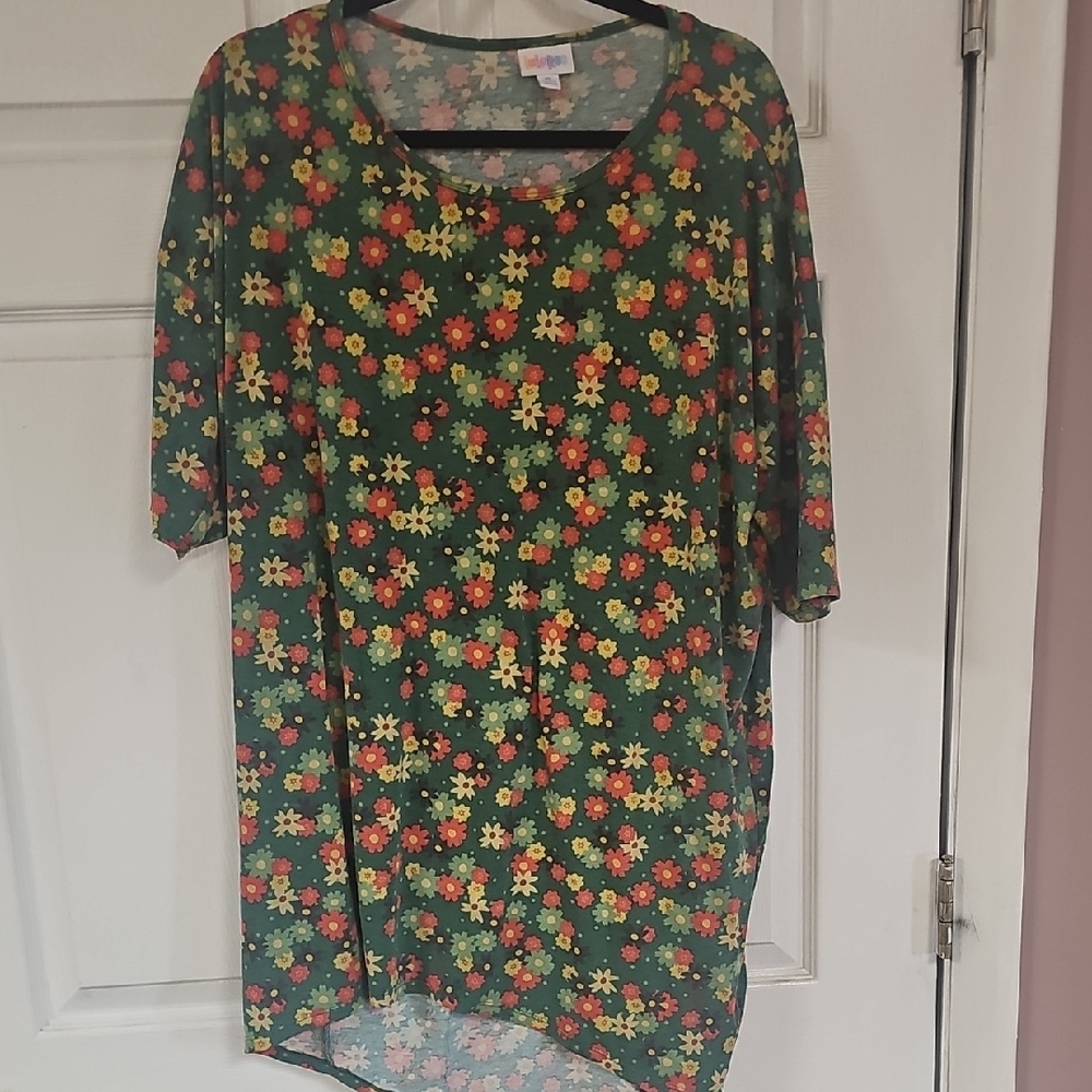 LuLaRoe Floral Short Sleeve Tee - Green and Multicolor